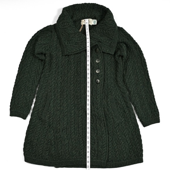 Aran Crafts Women's Medium Green 100% Merino Wool Cable Knit Sweater Cowl Neck - Picture 2 of 7